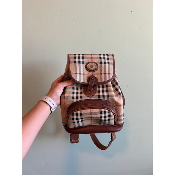 Authentic Vintage Burberry Canvas Check Print Backpack - Picture 1 of 7